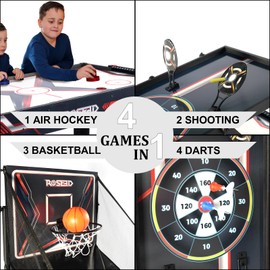 ROSEED 4 in 1 Combo Game Table for Home, Game Room, Friends & Family, Shooting Games, Air Hockey, Basketball, Darts, Multi Game Table