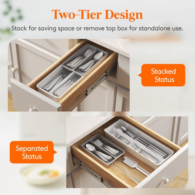Lifewit Compact Silverware Organizer for Kitchen Drawer, Narrow Flatware Tray