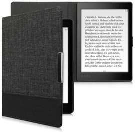kwmobile Case Compatible with Kobo Aura ONE - PU Leather and Canvas e-Reader Cover - Dark Blue/Black