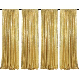 WISPET Gold Sequin Backdrop Curtains 4 Panels 2FTx8FT Glitter Gold Drapes Photo Backdrop Party Wedding Baby Shower Curtain Sparkle Photography Background