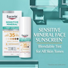 Eucerin Sun Tinted Mineral Face Sunscreen Lotion SPF 35 | Blendable Tinted Mineral Sunscreen for all skin tones with Zinc Oxide and 5 Antioxidants | Daily Sunscreen | 50 mL pump