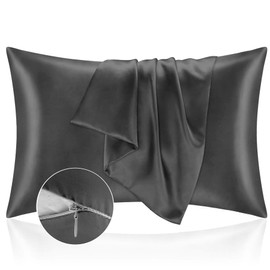 Satin Cushion Cover Bed 50 x 90 cm, Satin Cover Protects Skin and Hair, Oeko-Tex® Certified, Super Soft and Hypoallergenic, Set of 2 Cushion Covers with Zip, Dark Grey