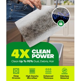 60 Count Dry Sweeping Cloths Refills for Swiffer Sweep + Mop, 4X Clean Power Sweeper Mop Pads to Clean Hair, Dirt, Dust, Disposable Unscented Dry Cloths Refills for Mopping Home, Bathroom, Kitchen