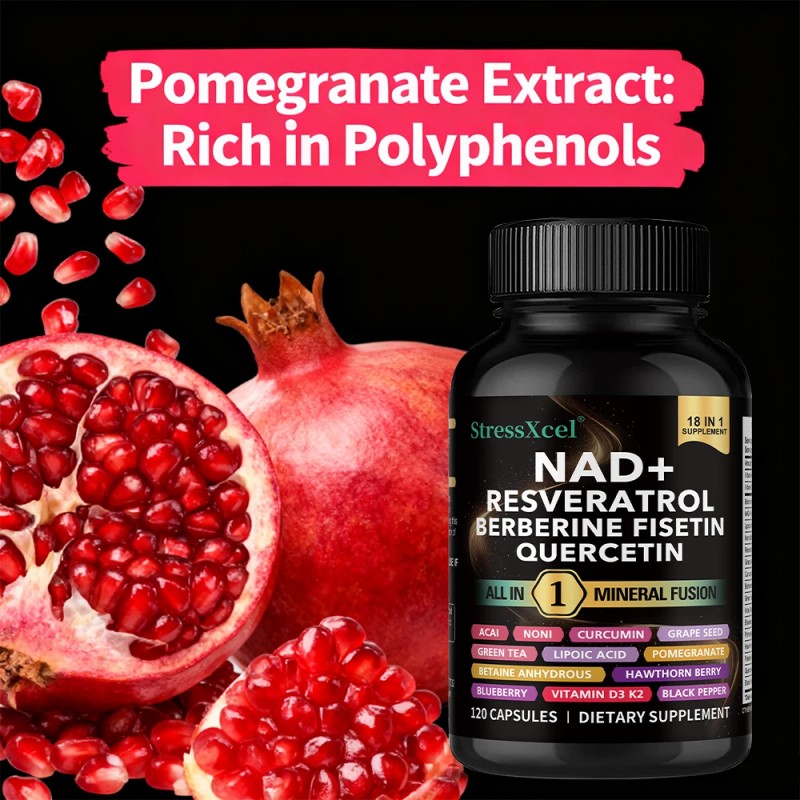 NAD+ Supplement with Resveratrol & Quercetin, Vegan, 120 Softgels, Supports