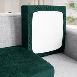Teynewer Sofa Seat Cushion Cover, Sofa Cushion Slipcovers Stretch Velvet, Universal Non-Slip Couch Cushion Covers Replacement for Individual Cushion with Elastic Bottom (3 Seater, Dark Green)