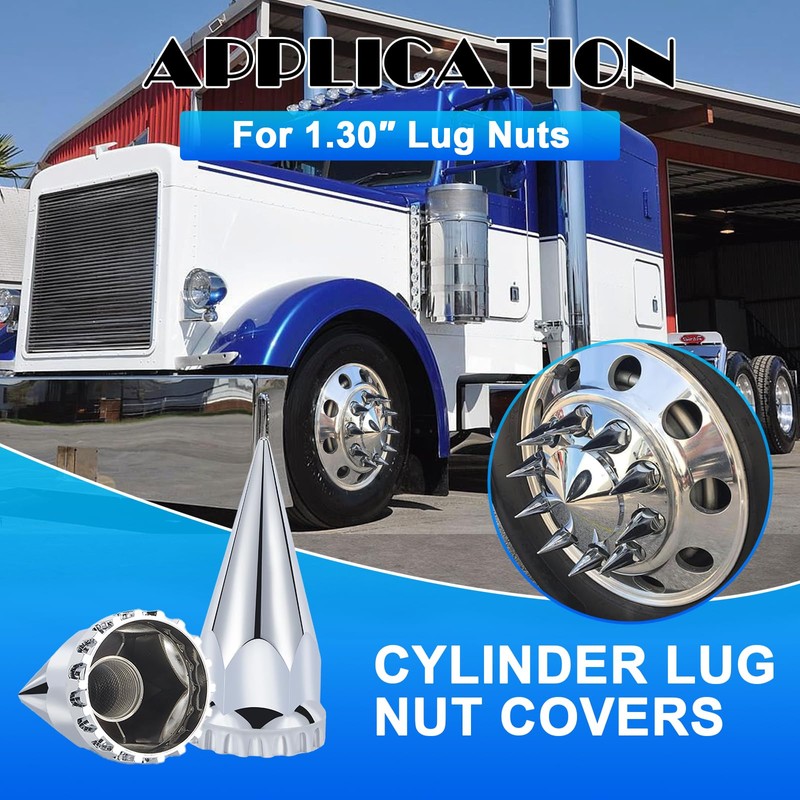 33mm x 4-3/4" Chromed Spike Lug Nuts Covers Thread-On, ABS