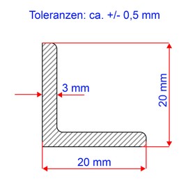 Fits Metall - Angle profile made of high-quality steel S235JR - Seamless angle steel with L-profile hot-rolled and isosceles EN 10056 - Length 1000 mm, size 20 x 20 x 3 mm - Ideal for construction