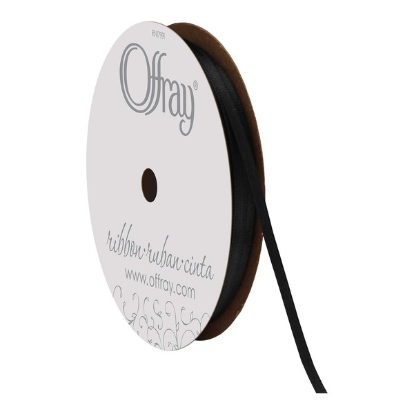 Offray 1/8" Wide Double Face Satin Ribbon, 30 Yards, Black