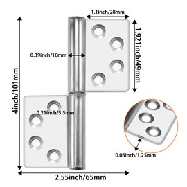 SDTC Tech 4 Pack Flag Door Hinges 4 Inch Stainless Steel Lift Off Hinge Detachable Door Hinge with Screws for Standard Door, Bedroom Door, Exterior Door, Interal Door
