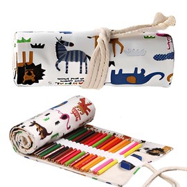 DWFEYOI 1 x Pencil Roll Pencil Case 48 Holes Pencil Roll Children's Rolling Pencil Case Brush Canvas Brush Bag Artist Washable for Watercolour Pencils Crayons School Students