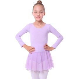 danswan Long Sleeve Ballet Skirted Leotards Dance Dresses Tutu Outfit for Ballerina Toddler Girls (6-7Years, Purple)