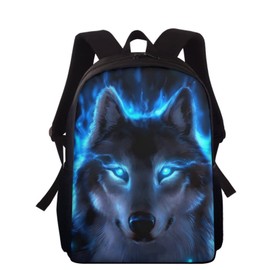 chaqlin Animal Backpack for Boys Schoolbags,Neon Blue Wolf Print School Bookbags Casual Daypack Kids Children Back to School Rucksack Hiking Camping Travel Bags