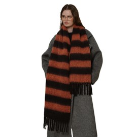 MININAI Women's Fall Winter Chunky Scarves Big Thick Warm Knit Blanket Scarf Long Oversized Striped Tassel Shawls Wraps (Orange Black)