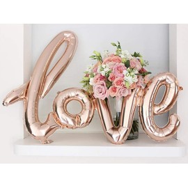Large Rose Gold LOVE Foil Balloons Banner, 42 Inch Love Letter Foil Balloons Reusable for Valentines Day Wedding Bridal Shower Anniversary Engagement Party Decorations Supplies