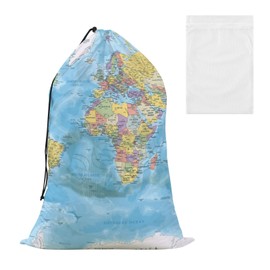 Map Of The World Laundry Bags, Drawstring Closure Dirty Clothes Bag Organizer, Heavy Duty Large Laundry Bag Storage, Rip-Stop Bags for Camp Travel, Machine Washable 24 x 35.8 Inch
