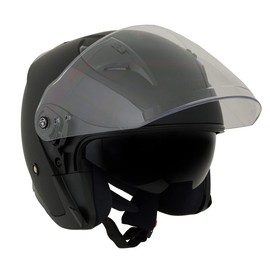 Milwaukee Performance Helmets MPH9805DOT Shift Open Face 3/4 Matte Black Helmet Biker w/ Drop Down Visor - Large