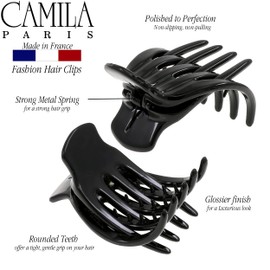 Camila Paris CP3541 French Flat Hair Clips for Women, 2" Small Flat Claw Clips, Sleek Curved Design Side Slide Hair Clip for Girl, Non Slip Grip Styling Jaw Accessories for Women, Made in France