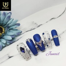 Bling Blue Handmade Nail Tips - Long Round / 블링블루 수제네일팁 - 롱라운드