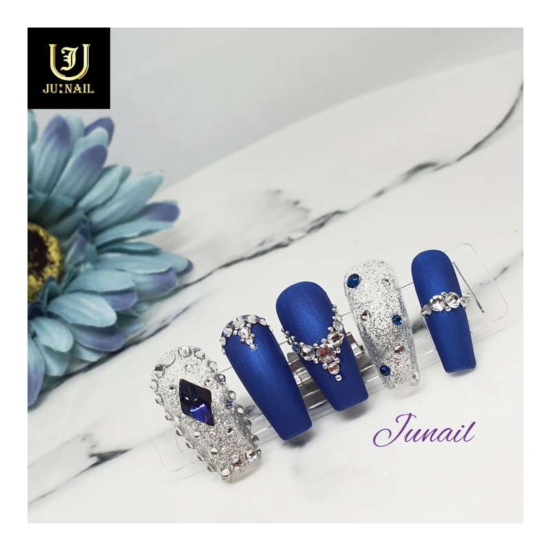 Bling Blue Handmade Nail Tips - Long Round / 블링블루
