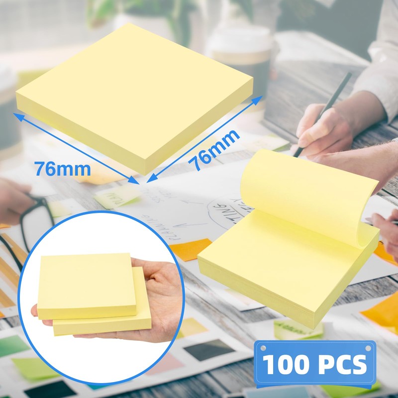 OWLKELA 800pcs Yellow Sticky Notes, 75 x 75mm, 8 Pads