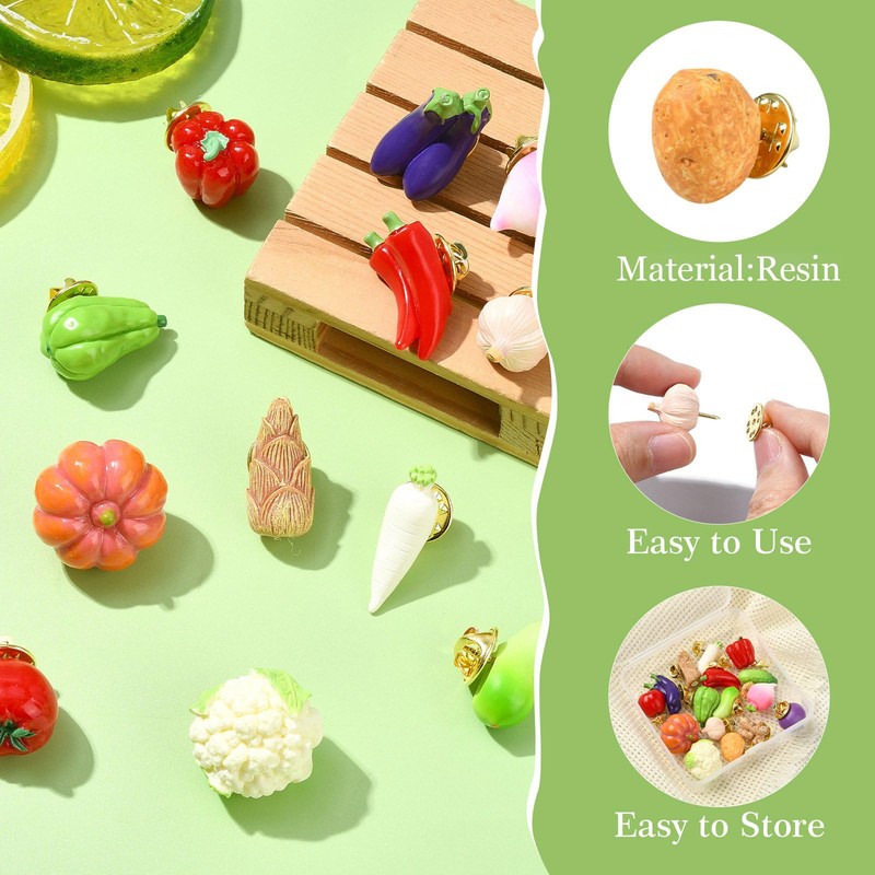 Airssory 16 Styles Resin Vegetable Lapel Pin Backs Tomato Chili