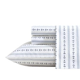 Nautica - Sheets, Cotton Percale Bedding Set with Matching Pillowcases, Crisp & Cool, Deep Pocket (Anchor Lines Blue, King)