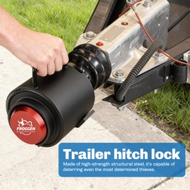 Heavy Duty Trailer Coupler Lock, 2-5/16 Inch Anti-Theft Anti-Smashing Hitch Lock with Handle, Secures Safety Chains, Solid Steel Construction for RV, Trailer, Boat Towing Security