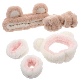 OATIPHO Cute Bear Plush Hair Band Skincare Wristband for Face Washing Spa Makeup Adjustable Headband Accessory