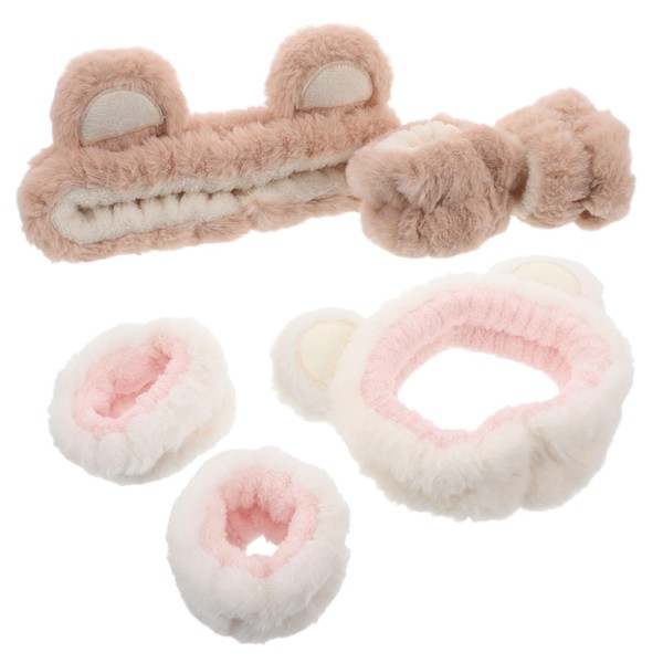 OATIPHO Cute Bear Plush Hair Band Skincare Wristband for Face