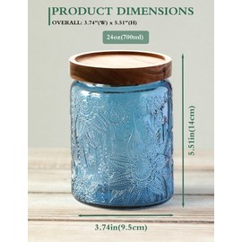 PENGSHU Glass Jar with Airtight Lid – Vintage Canisters for Bathroom and Kitchen Countertop, for Storage Candy, Coffee, Cookie, Apothecary, Sugar, Tea, Blue Sunflower, 24 OZ