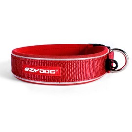 EzyDog Neo Dog Collar - Waterproof & Reflective Dog Collar with Soft Padded Neoprene for Comfort & Durable Nylon – Features Quick Release Buckle and Built-in ID Clip (Small, Red)