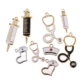 YEYULIN 36pcs Craft Supplies Enamel Alloy Medical Nurse Charms Pendant Set DNA Stethoscope Syringe Nurse Cap Hat Charms for Jewelry Making Crafting Findings Accessory for DIY Necklace Bracelet