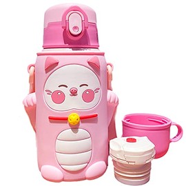 Kid Cat Water Bottle for School Girl Pink kitten Thermos Cup with Straw Birthday Gift Children Stainless Steel Cup (pink cat, 500 ml)