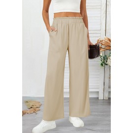 SEMARO Womens Casual Linen Feel Wide Leg Pants High Waist Palazzo Flowy Trousers Beach Vacation Outfits 2025 Khaki