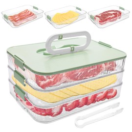 Windspeed Deli Meat Container for Fridge, 3 Layer Bacon Storage Container for Fridge Ham and Deli Meat and Cheese Containers Bacon Storage Container with Tongs