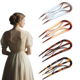 4 Pieces French Hair Pin,U Shaped Hair Clips,French Hairpin,Three Prong Design,Acrylic Material,For Women, Girls' Decoration,Suitable For Parties,Weddings,Work Occasions(4 Colours)