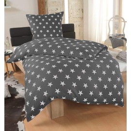 DreamHome 2-Piece Star Bed Linen Duvet Cover 135 x 200 cm and Pillowcase 80 x 80 cm, Colour: Anthracite