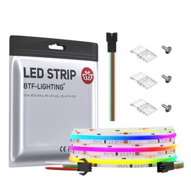BTF-LIGHTING FCOB WS2811 IC RGB Chip Flexible High Density Uniform Light Chasing Color LED Strip DC24V 720LED/m 9.8FT 60IC 12mm Width Dream Color LED Tape for Bedroom Kitchen(NO Adapter or Controller)