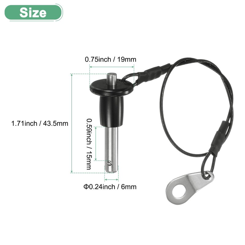 M METERXITY Push-Button Ball Locking Pin, 1/4" [6mm] Dia., 19/32