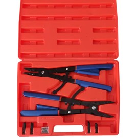 8MILELAKE 16 Inches Snap-Ring Pliers External and Internal Pliers Heavy Duty, Straight, 45°, 90° Tips (Red)