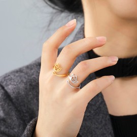 Lotus Om Ring For Women Stainless Steel Spiritual Buddhism Scripture Open Lotus Om Symbol Ring Religious Yogi Symbol Jewelry, Stainless Steel