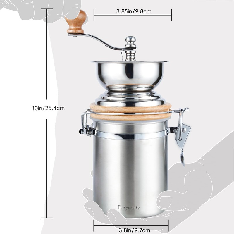 Easyworkz Manual Coffee Grinder - Adjustable Settings, Airtight Canister -