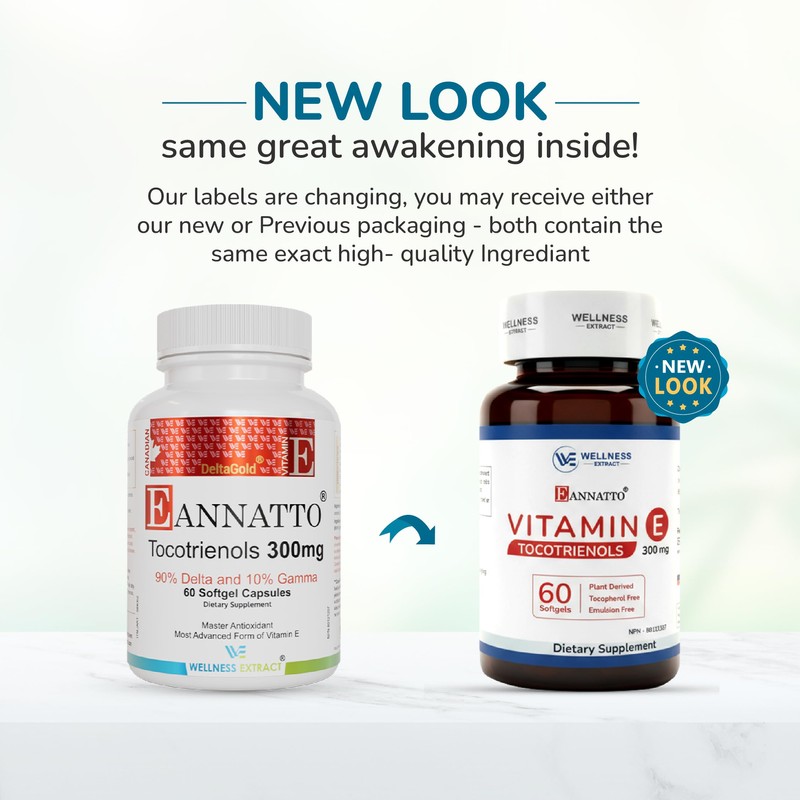 Wellness Extract Eannatto Tocotrienols Vitamin E Supplements Tocopherol Free, Supports