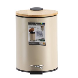 Metal Waste Bin with Fall Brake 2.5 L Taupe Bamboo Tendance