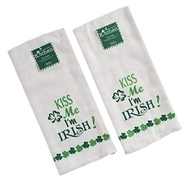 Kay Dee Design St Patricks Day Tea Towel - Kiss Me Im Irish | Shamrocks Glitter Embellished | Flour Sack Set of 2