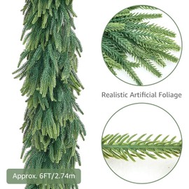 6ft Real Touch Cedar Greenery Garland, Artificial Cypress Garland for Mantle, Lifelike Faux Cedar Pine Tree Vine Decor for Table Runner, Heavyweight Waterproof Indoor Outdoor Wedding Wreath, 1-Pack