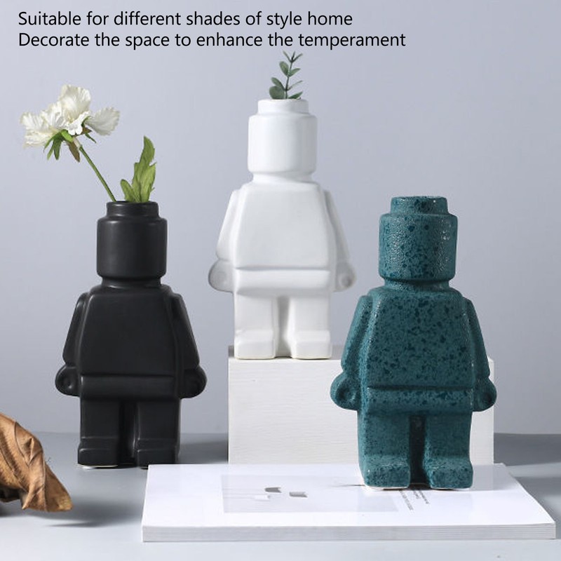 Little Robot Flower Vase Entryway Ornament Resin Flower Vase Decoration
