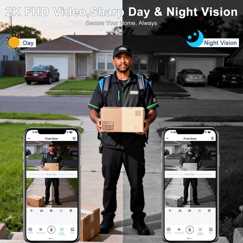 Doorbell Camera Wireless ,2K HD Dual Cameras &Head-to-Toe View ,Battery