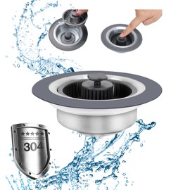 3 in 1 Kitchen Sink Drain Strainer and Stopper Kit,Stainless Steel Pop-up Kitchen Drain Stopper with Strainer Basket,Anti-Clogging Kitchen Sink Strainer for Standard 3-1/2 Inch Drain (Upgraded)