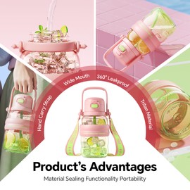 QWE Large Workout Water Bottle with Straw&Handle,Sports Jug,Lightweight,Leak proof,34oz, Heat-resisting,double drinking,BPA Free,Gradient Body,Cute for School, Outdoors,Hiking and Gym(Black)